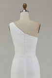 Ivory Chiffon Ruched One Shoulder Beach Maxi Engagement Dress with Slit