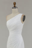 Ivory Chiffon Ruched One Shoulder Beach Maxi Engagement Dress with Slit