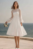 Ivory Long Sleeves Midi Tulle Bridal Shower Dress