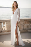 Satin Ivory Long Sleeves Maxi Wedding Reception Dress with Appliques
