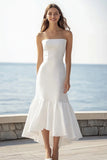 Simple Strapless Satin Ivory Maxi Rehearsal Dinner Dress
