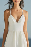 Simple Spaghetti Straps Ivory Beach Maxi Engagement Dress