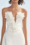 Satin Floral Ivory Strapless Maxi Rehearsal Dinner Dress