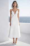 Floral Ivory Satin Maxi Deep V-Neck Rehearsal Dinner Dress