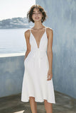Satin Beach Ivory Midi Bridal Shower Dress with Sash