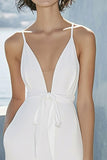 Satin Beach Ivory Midi Bridal Shower Dress with Sash