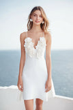Satin Floral Ivory A Line Mini Bridal Shower Dress