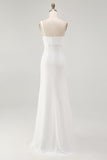 Ivory Ruched One Shoulder Long Chiffon Rehearsal Dinner Dress with Slit