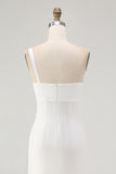 Ivory Ruched One Shoulder Long Chiffon Rehearsal Dinner Dress with Slit