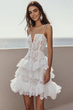 Corset Ivory Lace A Line Mini Bachelorette Dress with Ruffles