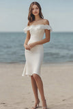 Ivory Satin Short Bodycon Bridal Shower Dress with Lace