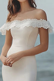 Ivory Satin Short Bodycon Bridal Shower Dress with Lace