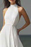 Chiffon High-Neck Ivory Maxi Rehearsal Dinner Dress with Sash