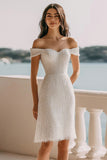 Sparkly Ivory Sequin Bodycon Off the Shoulder Short Bridal Shower Dress