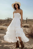Ivory Tiered Corset Boho Maxi Western Wedding Dress with Lace