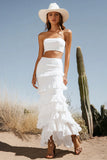 Ivory Tiered 2 Piece Maxi Boho Western Wedding Dress with Ruffles