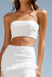 Ivory Tiered 2 Piece Maxi Boho Western Wedding Dress with Ruffles