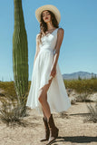 Ivory A Line Boho Midi Western Wedding Dress with Slit