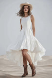 Ivory High-Low A Line Boho Western Wedding Dress