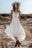 Chiffon Ivory Boho Asymmetrical Western Wedding Dress with Lace