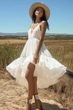 Ivory V-Neck Boho Midi Western Wedding Dress