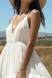 Ivory V-Neck Boho Midi Western Wedding Dress