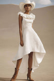 Ivory A Line High-Low Boho Western Wedding Dress with Ruffles