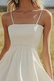 Ivory Satin A Line Mini Boho Western Wedding Dress
