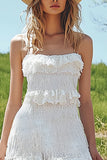 Boho Ivory High-Low Lace Western Wedding Dress with Ruffles