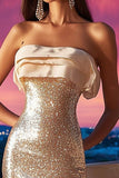 Sparkly Champagne Short Sequin Strapless Tight Cocktail Dress