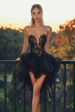 Lace Black Sweetheart High-Low Cocktail Dress with Ruffles