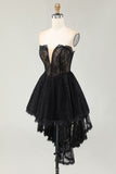 Black Lace Sweetheart High-Low Ruffled Birthday Party Dress