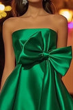 Satin Green Strapless A Line Short Prom Dress with Bow