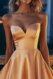 A Line Light Orange Satin Sweetheart Short Prom Dress with Ruffles
