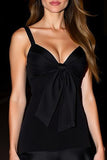 Black Ruched Spaghetti Straps A Line Short Cocktail Dress with Bow
