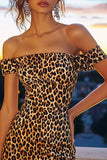 Khaki Leopard Print Off the Shoulder Bodycon Mini Cocktail Dress
