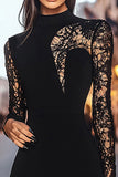 Black High Neck Bodycon Long Sleeves Mini Lace Cocktail Dress
