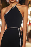 Sparkly Black One Shoulder Bodycon Mini Cocktail Dress with Rhinestones
