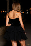 Black Velvet Corset A Line Short Prom Dress with Ruffles