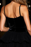 Black Velvet Corset A Line Short Prom Dress with Ruffles