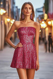 Sparkly Mini Fuchsia Strapless Sequin A Line Prom Dress