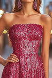 Sparkly Mini Fuchsia Strapless Sequin A Line Prom Dress