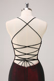 Black Red Maxi Mermaid Criss Cross Back Prom Dress with Beading