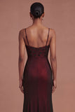 Black Red Maxi Mermaid Spaghetti Straps Beaded Prom Dress