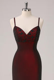 Black Red Maxi Mermaid Spaghetti Straps Beaded Prom Dress