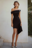 Black One Shoulder Bodycon Short Cocktail Dress with Ruffle