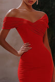Red Tight Off the Shoulder Mini Ruched Prom Dress