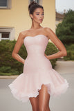 Sparkly Pink Sweetheart Sequins A Line Short Prom Dress with Ruffles