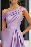 Lilac Satin Bodycon One Shoulder Short Prom Dress with Drape