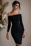 Elegant Black Tight Off the Shoulder Short Cocktail Dress with Sleeves